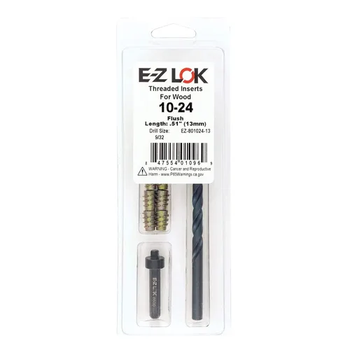 Vista 32 de E-Z LOK Kit de reparación de rosca hexagonal E-Z para insertos roscados con brida para madera blanda 1/4-20 x 13mm, perforador, herramienta