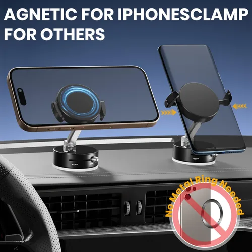 Vista 4 de Soporte magnético de vacío ajustable de 360° para teléfono, soporte magnético de succión al vacío con abrazadera, soporte de teléfono plegable