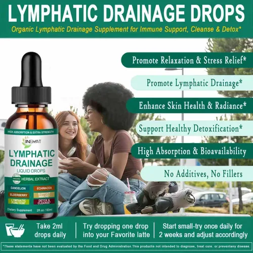 Vista 3 de Gotas de drenaje linfático orgánico Suplemento de drenaje linfático 17 en 1 Equinácea, saúco, diente de león Drenaje linfático liposomal