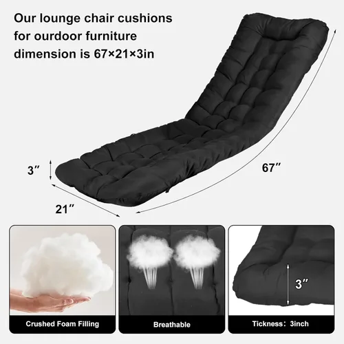 Vista 3 de Moclever Zero Gravity - Cojín para silla de 67 x 22 x 3 pulgadas, almohadilla reclinable acolchada gruesa con 6 lazos seguros, cojín de apoyo suave