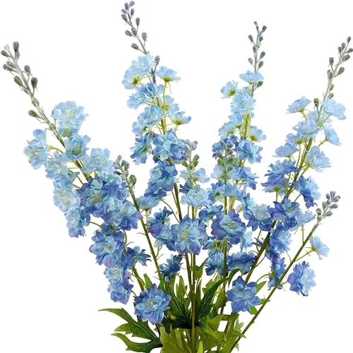 Vista 12 de ZYTUYO Flor Artificial de Delfinium 4 Piezas 85 cm Flor de Espuela Artificial de Tallo Largo Ramos de Flores de Seda Artificiales Planta