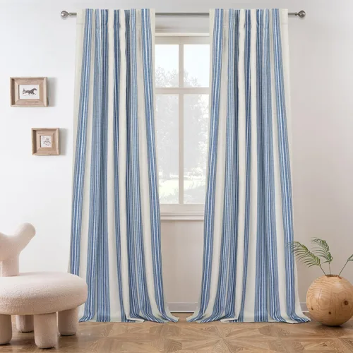Vista 90 de DriftAway Chris Linen - Cortinas opacas con capa térmica y reductora de sonido, 63 pulgadas de largo para dormitorio, cortinas estampadas a rayas
