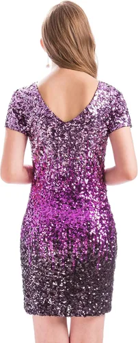 Vista 2 de MANER - Vestido de fiesta corto para mujer, diseño brillante con lentejuelas, escote en V, manga corta, sexy y entallado