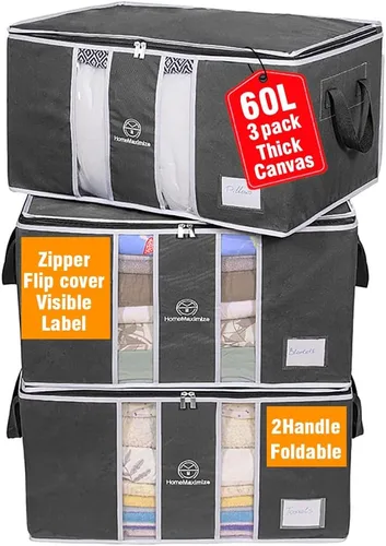 Vista 2 de Organizador de bolsas de almacenamiento de ropa para mantas, ropa, edredones y juegos de ropa de cama, apilable con cremalleras, ventana Azul