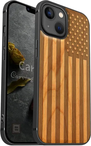 Vista 16 de Carveit Funda magnética de madera para iPhone 13 [madera real dura y TPU suave] Funda protectora híbrida de madera única y elegante a prueba