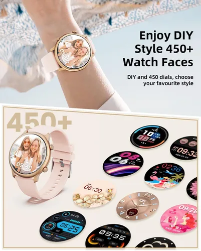 Vista 4 de Hwagol Relojes Inteligentes para Mujeres Compatible con Teléfonos Android e iPhone (Llamada Bluetooth), Rastreador de Fitness Redondo de 1.39