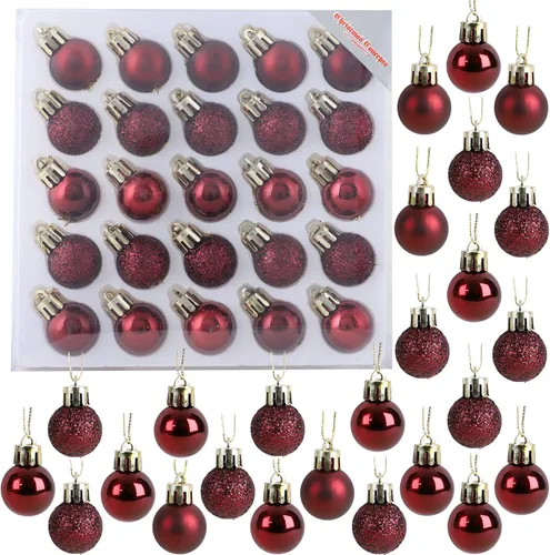 Vista 16 de Christmas Concepts® Juego de 25 mini bolas para árbol de Navidad - 25 mm - Adornos colgantes decorados con acabado brillante, mate y purpurina