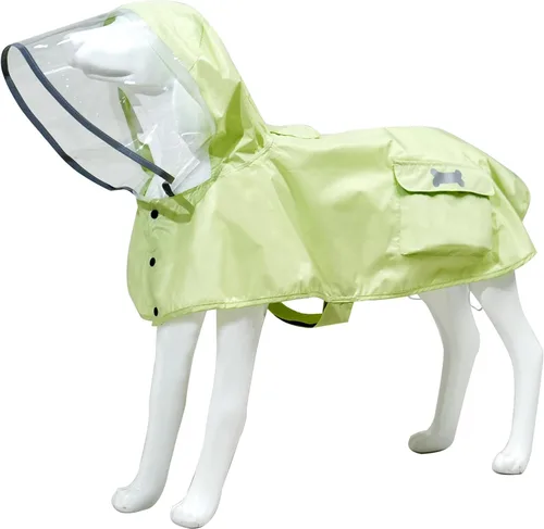 Vista 15 de Chubasquero impermeable para perros, ropa impermeable ajustable con tira reflectante y ligera con capucha tipo poncho (Verde Ejército, XS)