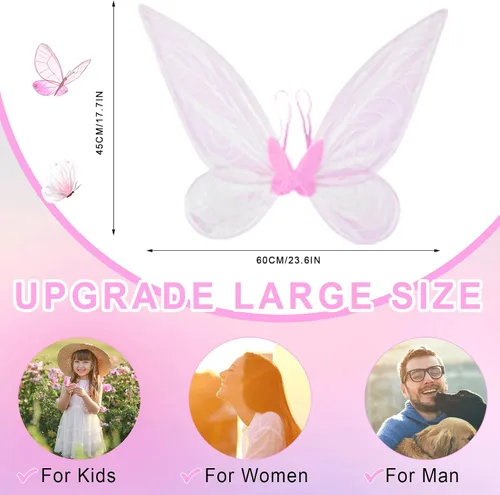 Vista 5 de MXBCTMM Alas de hadas para adultos, alas de mariposa iluminadas para niñas, disfraz LED brillante de Halloween, alas de ángel para niños