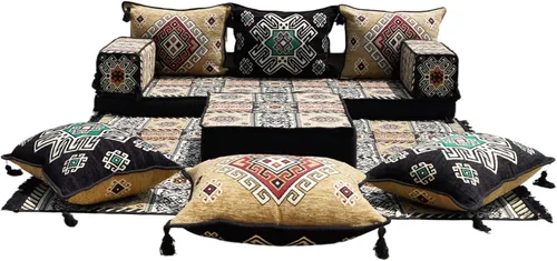 Vista 17 de arabicsofa Juego de sofá de piso árabe esquinero en forma de L - Asiento Majlis marroquí para sala de estar