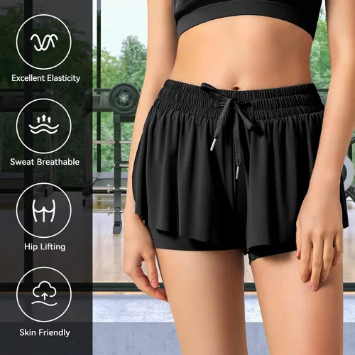 Vista 3 de Lainlight Pantalones cortos holgados para mujer, pantalones cortos atléticos de cintura alta, pantalones cortos casuales para correr con bolsillo