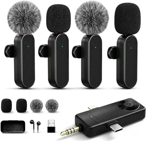 Vista 7 de Micrófonos Lavalier inalámbricos compatibles con iPhone, teléfono Android, computadora, mini micrófono inalámbrico profesional para grabación