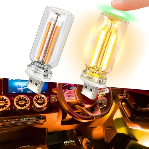 Vista 10 de 2 luces LED USB para automóvil, luces LED regulables al tacto, puerto USB, iluminación ambiental retro para automóvil, luces LED interiores Azul