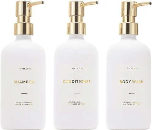 Vista 10 de HOMCDALY Dispensador de champú y acondicionador, paquete de 3 botellas recargables de champú y acondicionador de 21 onzas, dispensador de bomba