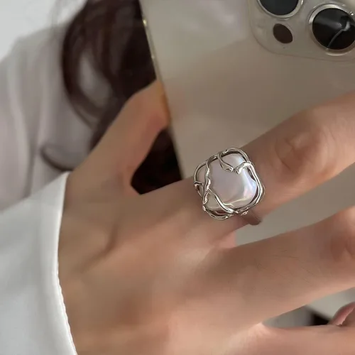 Vista 2 de 3 anillos de perlas de plata para mujer, anillos apilables de plata con forma de corazón y mariposa, anillos de plata ajustables, anillo