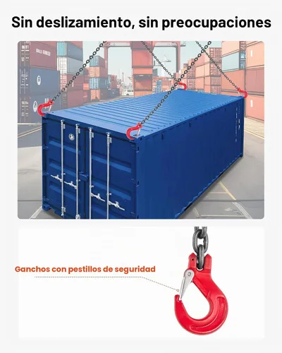 Vista 6 de VEVOR Eslinga de cadena, cadenas de elevación de 1/4 pulgadas x 5 pies con ganchos de agarre de 4 brazos, eslinga de elevación de acero de aleación