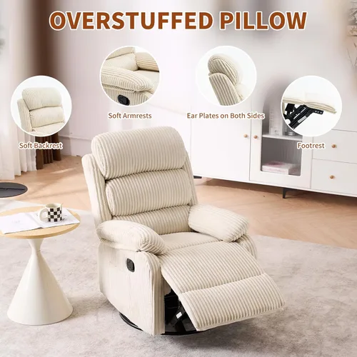 Vista 6 de Silla mecedora reclinable de 360° para adultos, silla reclinable para cuarto de bebé con bolsillo lateral, un cómodo sillón de sofá individual