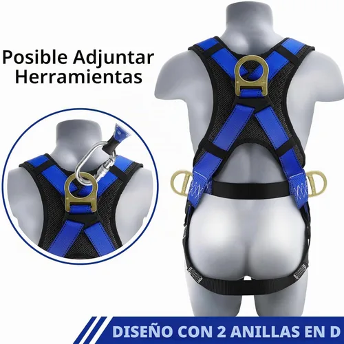 Vista 6 de TRSMIMA Arnés de seguridad para protección contra caídas, cinturón de trabajo para techos de escalada con respaldo acolchado en el hombro con ojales