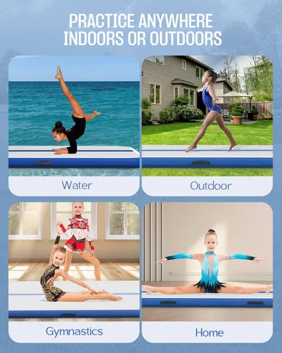Vista 8 de Inflatable Gymnastics Mat 10ft/ 13ft/ 16ft, 4 inches Thickness Gymnastic Mats with Electric Pump and Carry Bag for Kids Home Use Outdoor Training