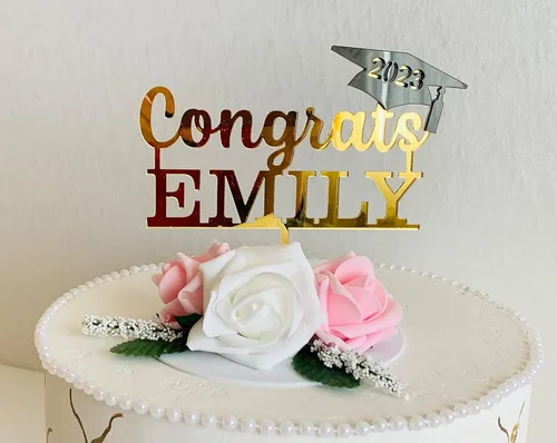 Vista 8 de Decoración personalizada para pastel de felicitaciones con nombre personalizado para decoraciones de fiesta de graduación de último año 2025, clase
