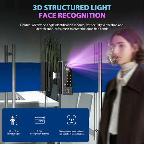 Vista 3 de Cerradura inteligente de vidrio cerradura de puerta WiFi desbloqueo remoto TT APP huella digital cara contraseña tarjeta IC métodos de desbloqueo
