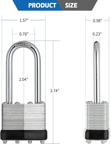 Vista 2 de Candados con llave igual, candados chapados en níquel, juego de 12, cerradura de llave con cuerpo de 1-9/16 pulgadas de ancho, grillete largo de 2