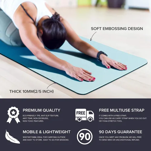 Vista 3 de SIMIAN Tapete de yoga grueso de 0.315 pulgadas de doble cara antideslizante para hombres y mujeres con correa de transporte, tapete profesional