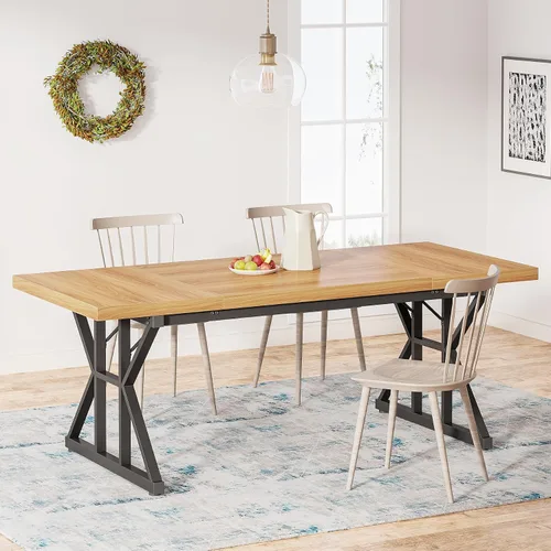 Vista 16 de Tribesigns Mesa de comedor estilo granja para 6 personas, mesa de comedor rectangular de madera de 70.8 pulgadas, mesa de cocina rústica con patas