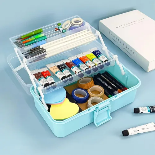 Vista 6 de Organizadores y almacenamiento de cajas de aparejos, organizadores y almacenamiento de manualidades de 10 pulgadas, caja de costura de tres capas