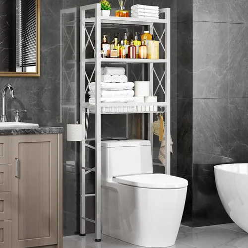 Vista 10 de Kalrin Over The Toilet Storage with X Shape Side Guardrail, 3-Tier Over Toilet Storage Rack with Drain Basket, Freestanding Bathroom Organizer for