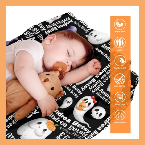 Vista 9 de Manta personalizada de fantasmas de Halloween, regalos para niñas, mujeres y niños, manta de forro polar ligera, espeluznante para niños, mantas