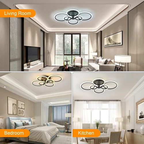 Vista 7 de SJV Lámpara de techo moderna: Lámpara de techo LED regulable de montaje empotrado - Luces de techo negras de 31.4 pulgadas, accesorios