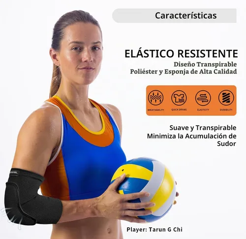 Vista 2 de Coderas de voleibol para jóvenes 2XS-XL - Protector de codo para niños y adolescentes con acolchado transpirable de esponja gruesa Negro