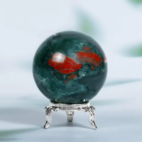 Vista 5 de Crocon Bola de esfera de piedra de sangre africana de 1.969 in con soporte de metal, más de 1400 quilates, bola de piedras preciosas curativas