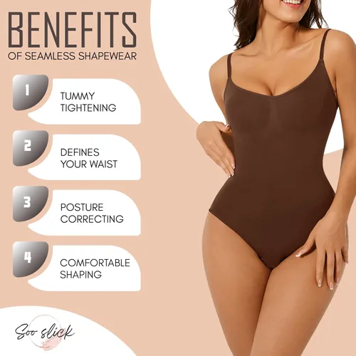 Vista 2 de Body moldeador sin costuras para mujer, moldeador de cuerpo completo, trajes sin mangas con cuello redondo