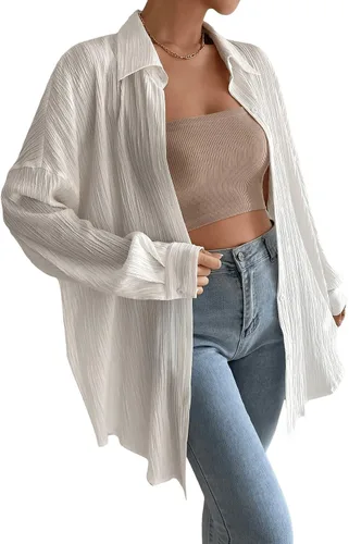 Vista 5 de SweatyRocks Blusa tipo túnica de manga larga con cuello para mujer de gran tamaño con botones
