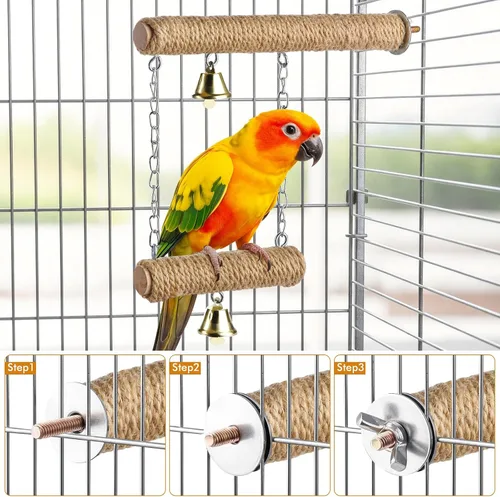 Vista 2 de Juguetes para columpio y perca para jaulas de pájaros, hamaca colgante, escalera de escalada, perca de pie Se adapta a periquitos, conures