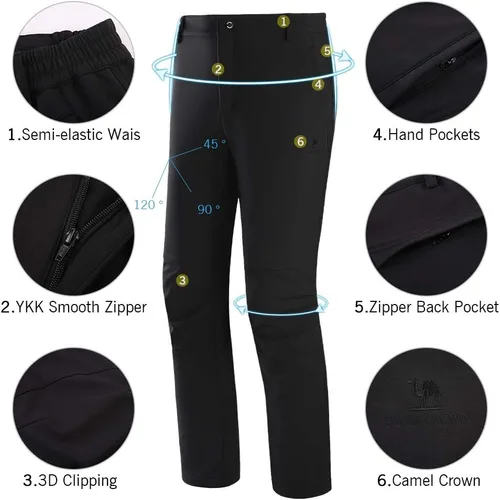 Vista 3 de CAMEL CROWN Pantalones de senderismo impermeables para hombre, forro polar, aislados, cálidos, suaves