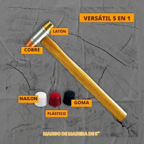 Vista 3 de SE Martillo intercambiable dual 5 en 1 - Cobre roscado, caras de latón - Martillo de armería de 9 pulgadas - 8355HH