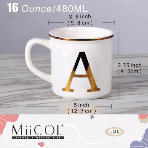 Vista 2 de Taza de Café de Cerámica Miicol 16 oz, Taza de Café Monograma, Taza de Té con Inicial Dorada, Taza de Té Personalizada, Regalo Único, Taza Grande