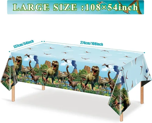 Vista 2 de Tiamon 3 Piezas Manteles de Dinosaurio Cubiertas de Mesa para Fiestas de Dinosaurio Manteles de Plástico para Niños Adultos Suministros para Fiestas