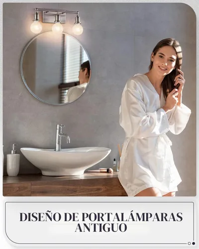 Vista 8 de Lámpara de tocador de 3 luces, moderna lámpara de pared de níquel cepillado, iluminación industrial de pared de tocador de baño para espejo, base
