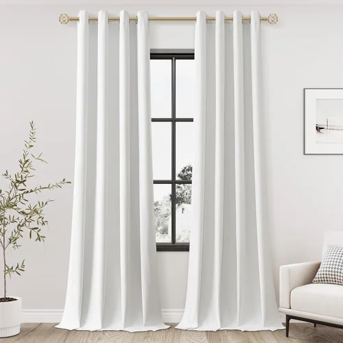 Vista 53 de Beige White Linen Blackout Curtains 90 Length 2 Panels Set for Living Room Bedroom, 100% Black Out Thermal Insulated Linen Drapes, Room Darkening