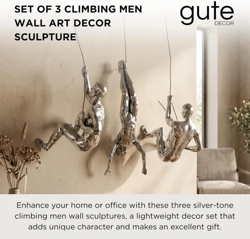 Vista 2 de GUTE Juego de 3 esculturas artísticas de pared para hombres y hombres que escalan (juego de 3) – Regalo perfecto para decoración del hogar, arte