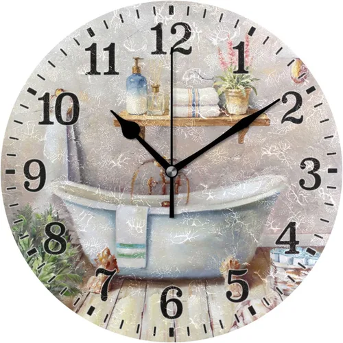 Vista 49 de JUNZAN Reloj de bañera con vino romántico espumoso y velas, reloj de pared silencioso de 10 pulgadas, pequeño reloj redondo, decoración de cocina