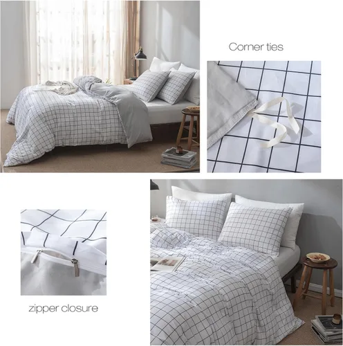 Vista 3 de VCLIFE - Juego de funda de edredón de algodón para cama individual, matrimonial, Queen, King, moderno, geométrico, juego de ropa de cama gris