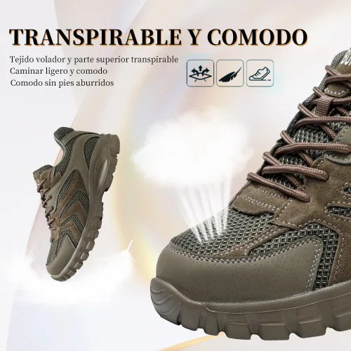 Vista 4 de Asiman Zapatos de punta de acero para hombres y mujeres, zapatos de trabajo indestructibles con puntera de acero, zapatos de seguridad ligeros
