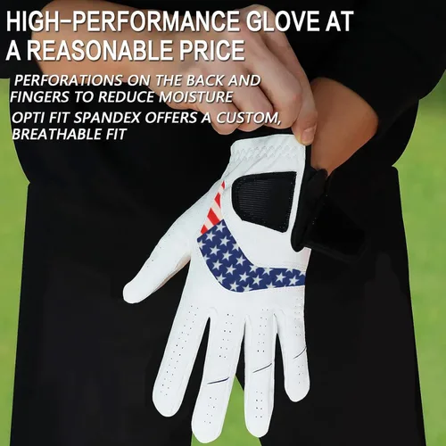 Vista 5 de FINGER TEN Guantes de golf para hombre, paquete de 5 unidades para mano izquierda y derecha, cómodos, suaves y con agarre para todo tipo de clima