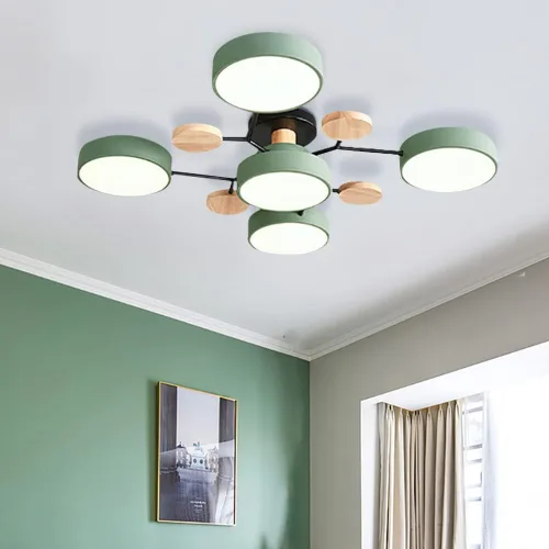 Vista 9 de Lámpara de techo LED moderna, lámpara LED regulable de 55 W, lámpara de techo moderna de montaje empotrado, lámpara de techo de madera para sala