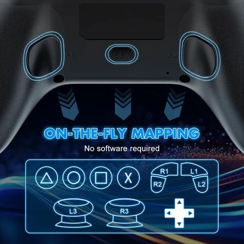 Vista 3 de Dinosoo 2.4G Wireless Controller for PS5 and PC – LED Light, Remappable Back Buttons, Adjustable Turbo, USB Adapter Included